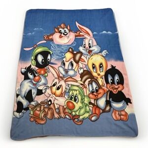 Vintage Baby Looney Tunes Blanket Large Lola Tweety Taz 78 x 57 Paul Stuart Rare